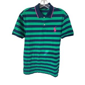 Polo Golf Ralph Lauren Men Performance‎ Polo Blue Green Striped Mesh M Pink Pony